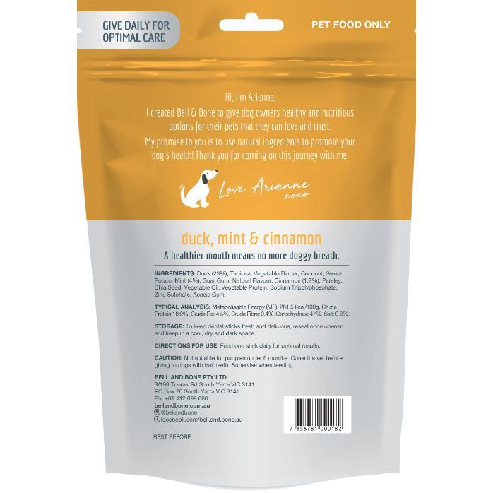 Bell & Bone Duck, Mint & Cinnamon Dental Sticks Dog Treats
