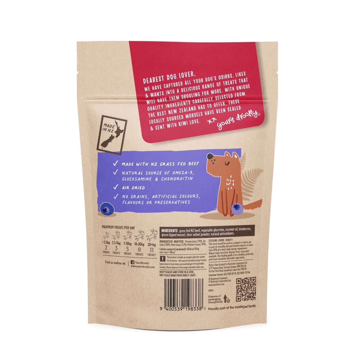 Yours Droolly Kiwi Grown Hip & Joint Beef with Blueberry Dog Treats