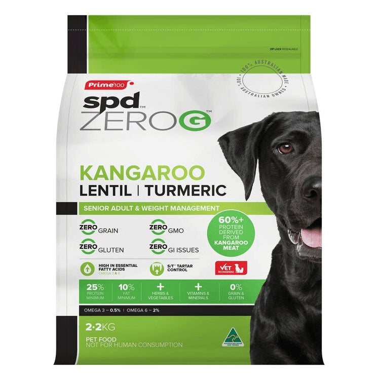 Prime100 Zero-G - Kangaroo Lentil Turmeric Senior Adult Dog Food - Weight Management 2.2KG
