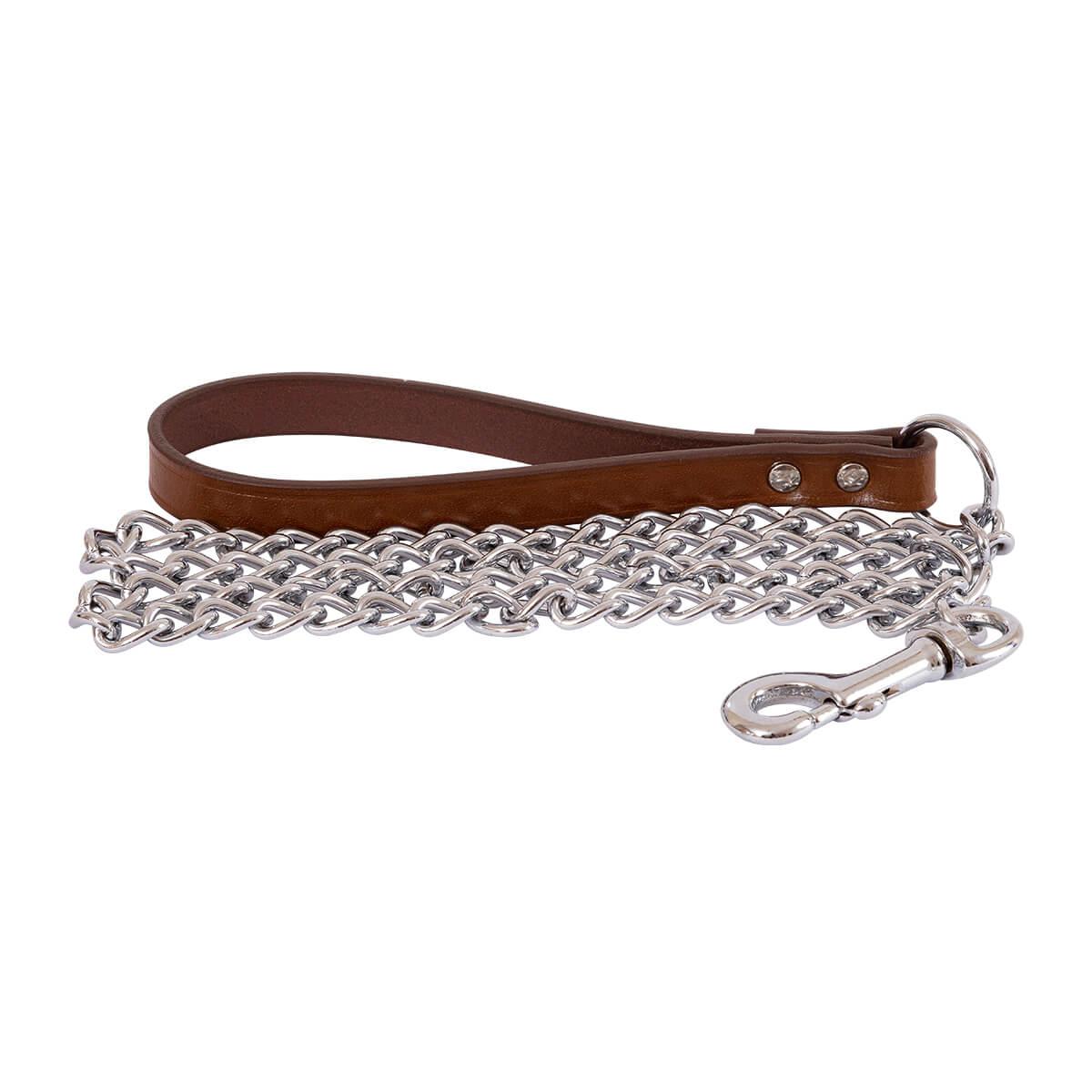 Beau Pets Chain Lead Leather Handle 2.5mmx120cm