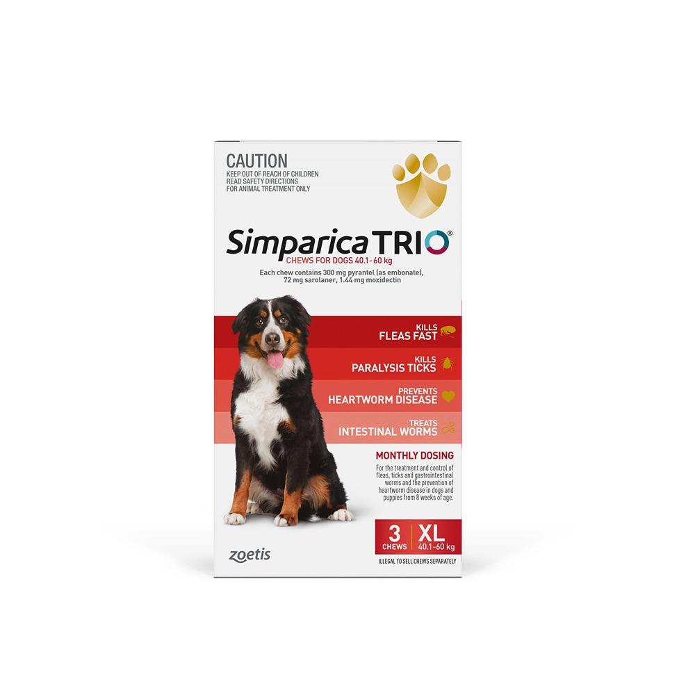 Simparica Trio Red Flea, Tick & Worm Chews 40.1-60kg