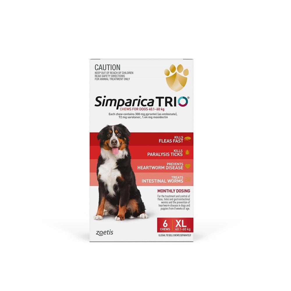 Simparica Trio Red Flea, Tick & Worm Chews 40.1-60kg