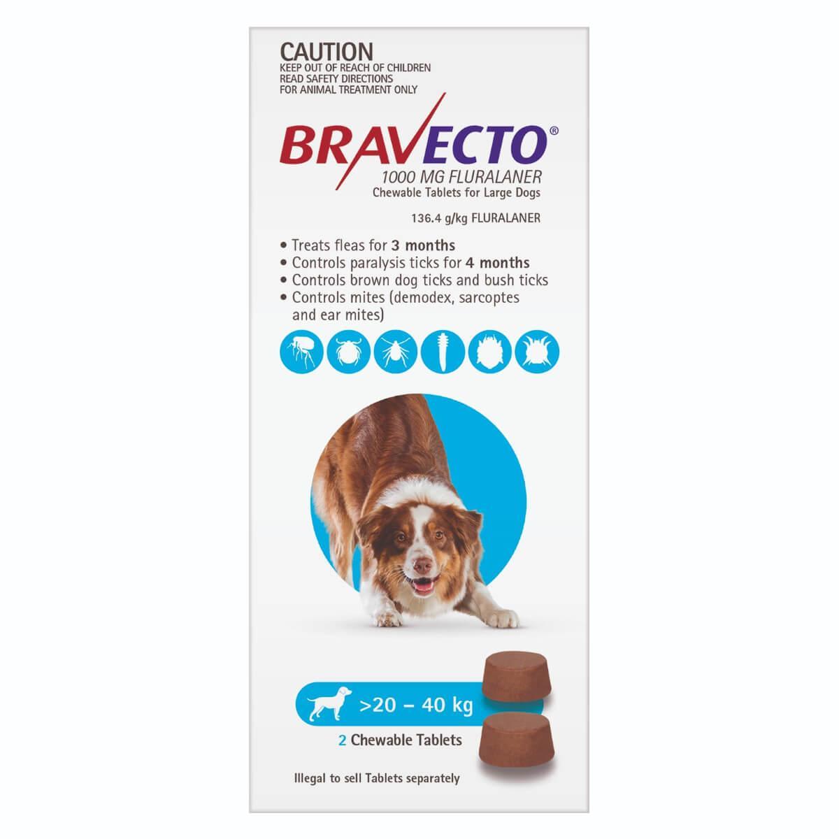 Bravecto Blue Flea & Tick Chew Treatment 20-40Kg Dog