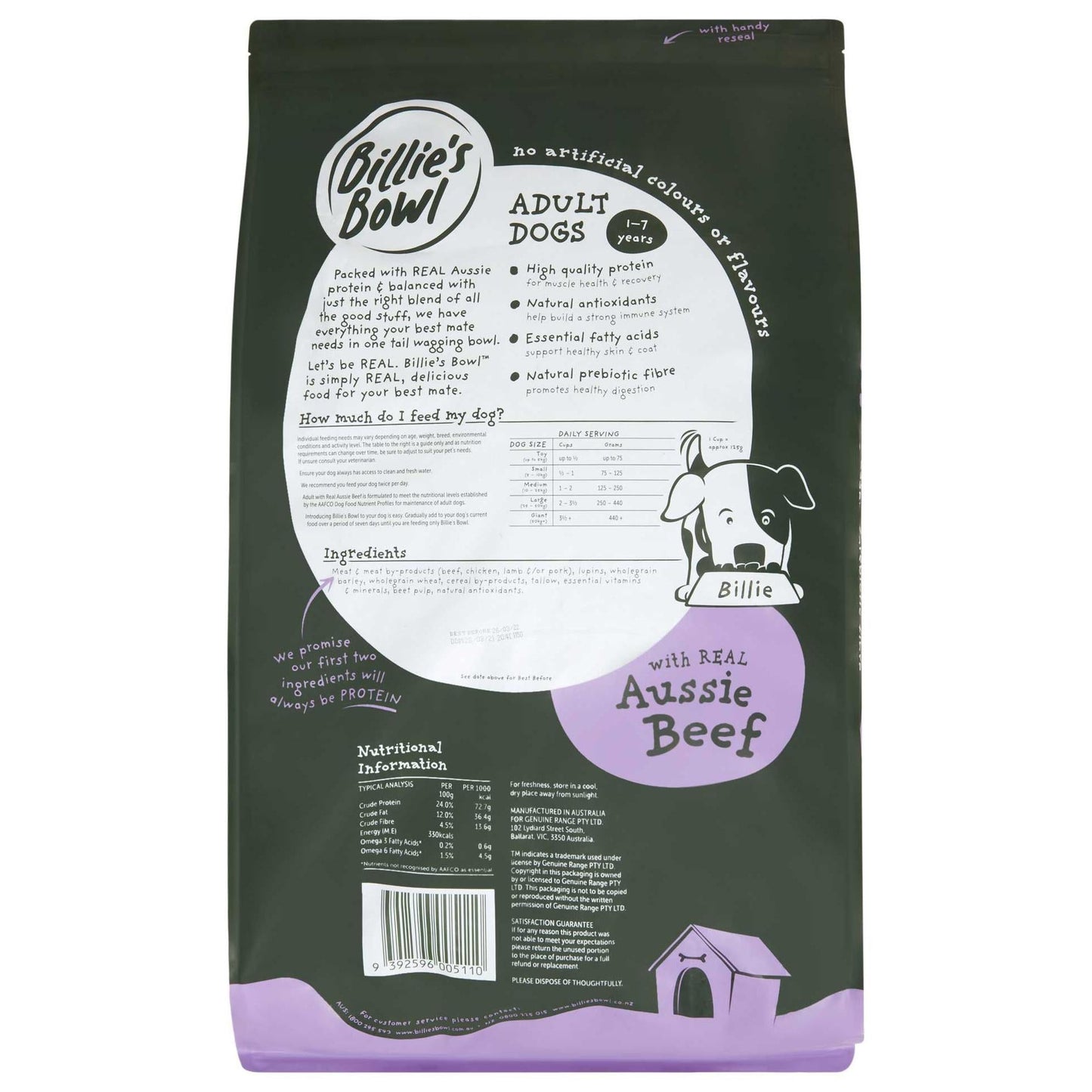 Billie's Bowl Adult with Aussie Beef Dry Dog Food