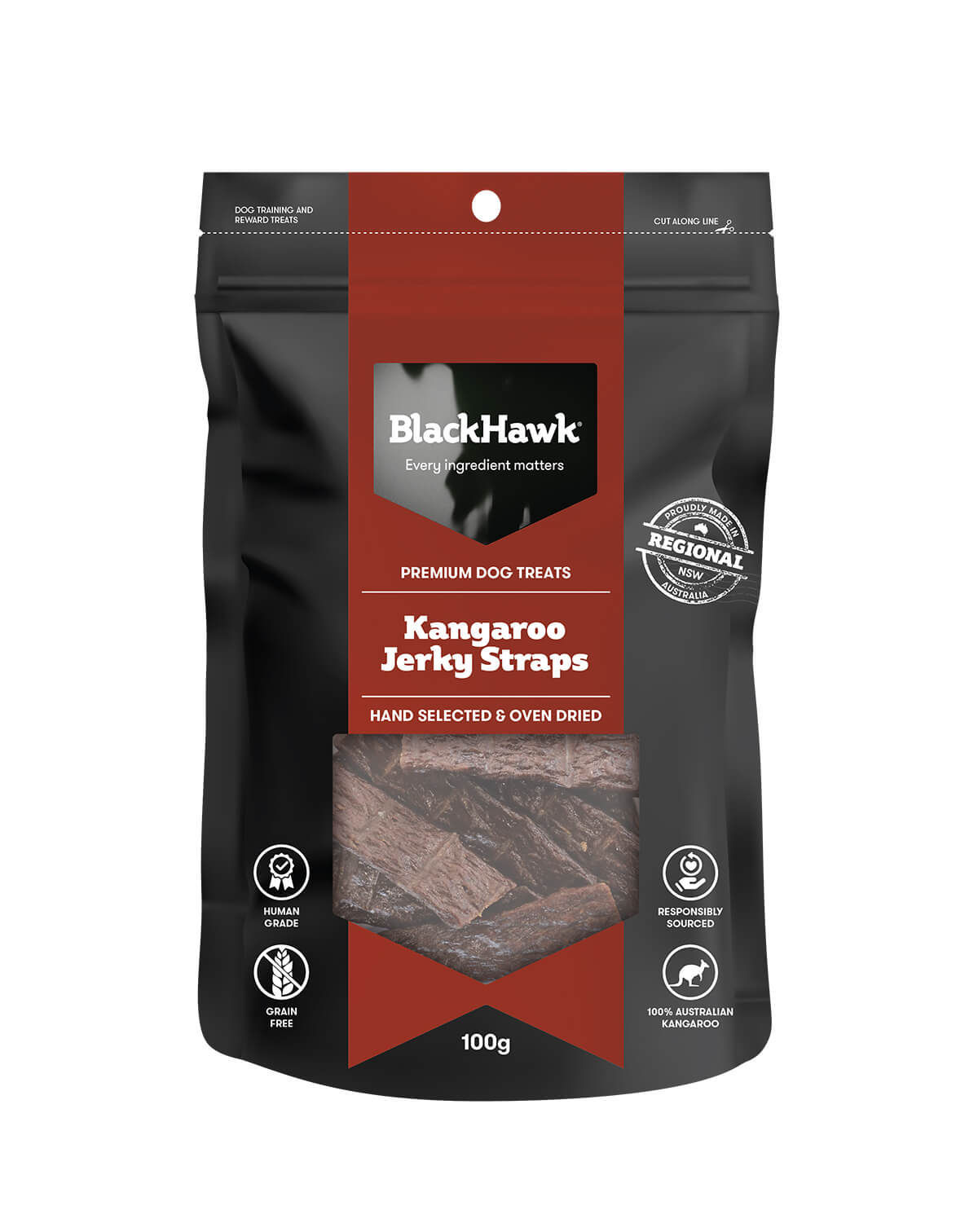 Black Hawk Kangaroo Jerky Straps Dog Treats
