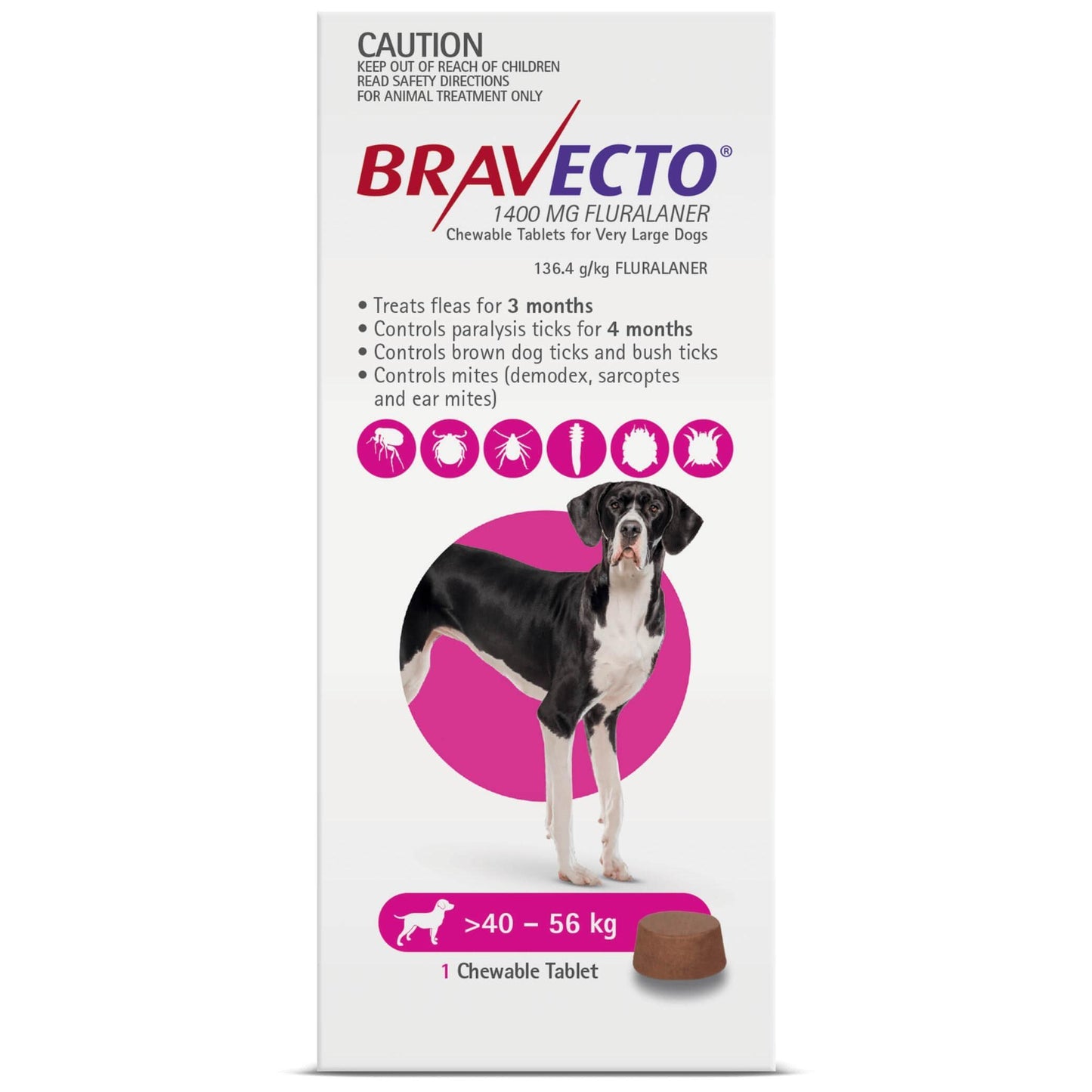 Bravecto Pink Flea & Tick Chew Treatment 40-56kg Dog