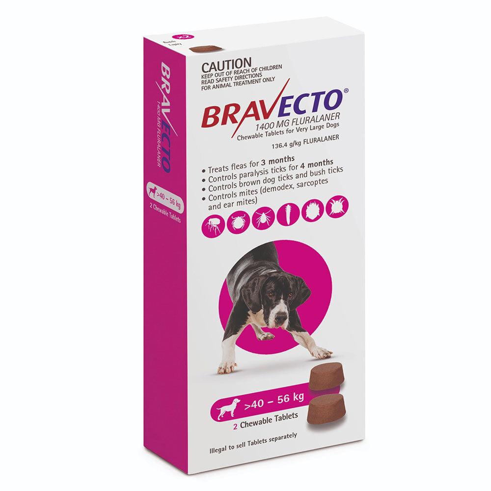 Bravecto Pink Flea & Tick Chew Treatment 40-56kg Dog