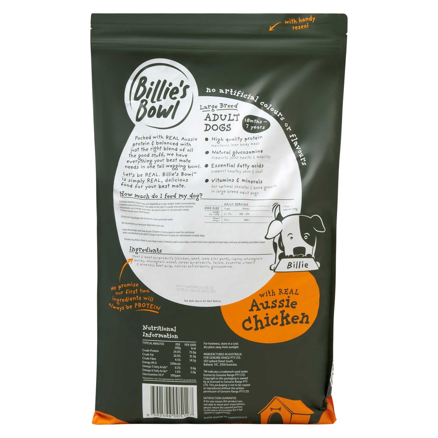 Billie’s Bowl Large Breed Adult with Aussie Chicken Dry Dog Food