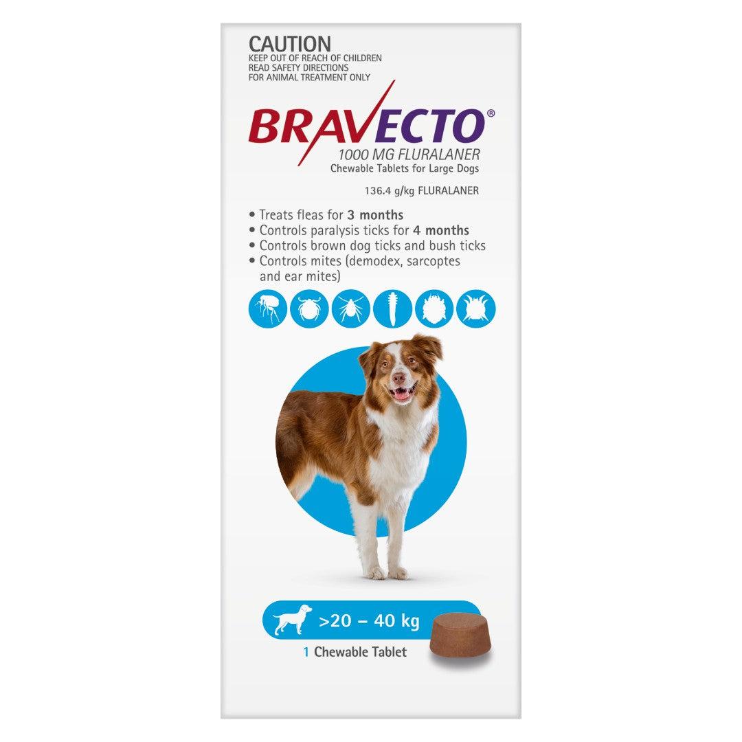 Bravecto Blue Flea & Tick Chew Treatment 20-40Kg Dog