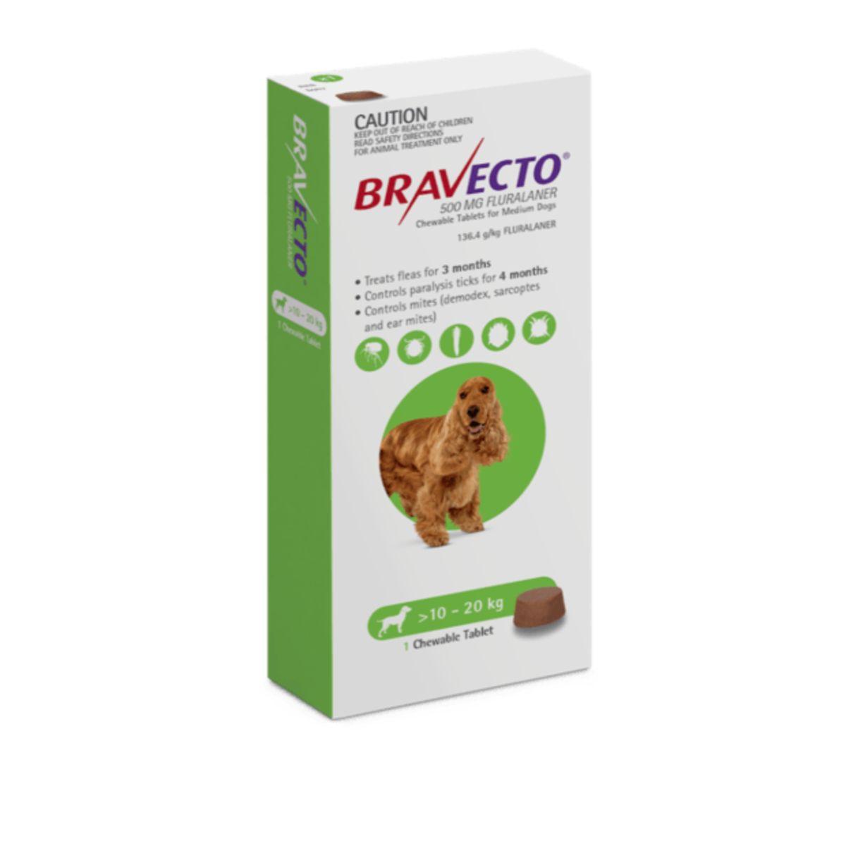 Bravecto Green Flea & Tick Chew Treatment 10-20Kg Dog