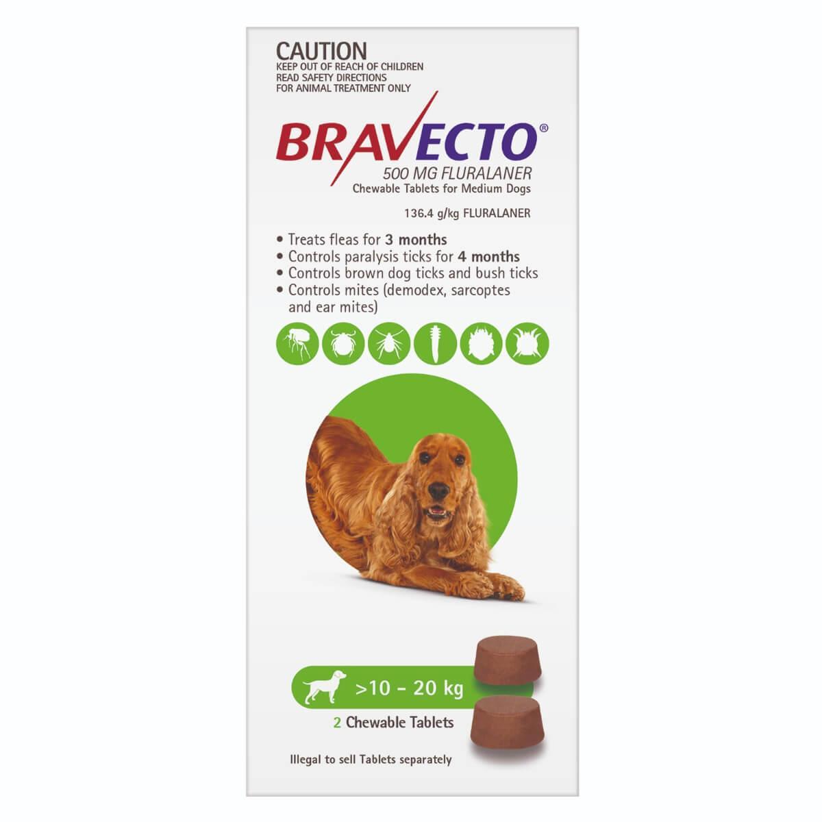 Bravecto Green Flea & Tick Chew Treatment 10-20Kg Dog