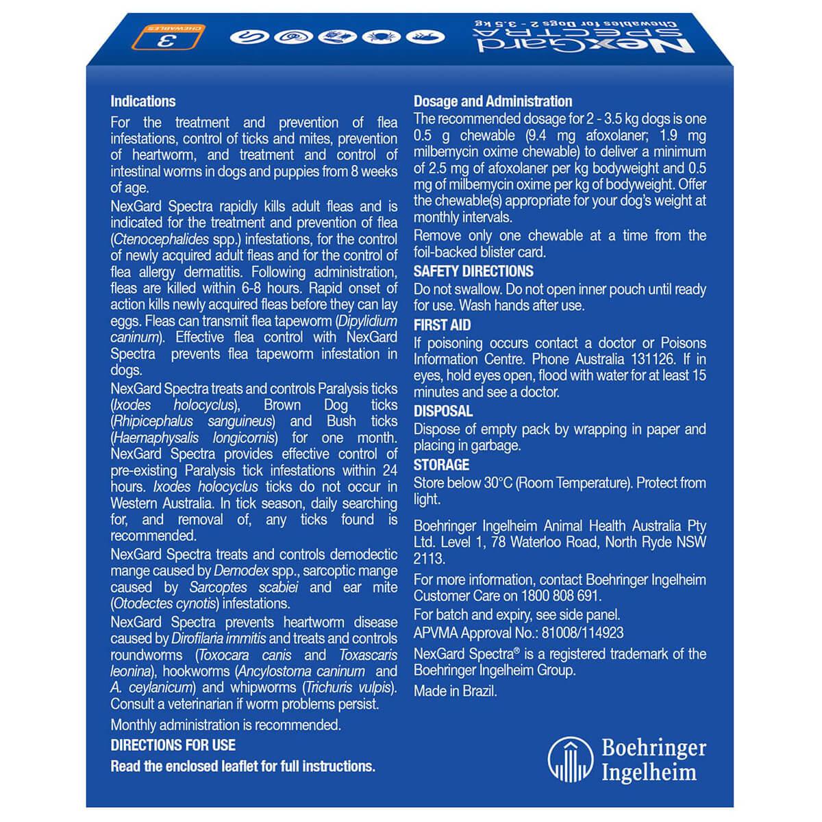 NexGard Spectra For Extra Small Dogs 2-3.5kg