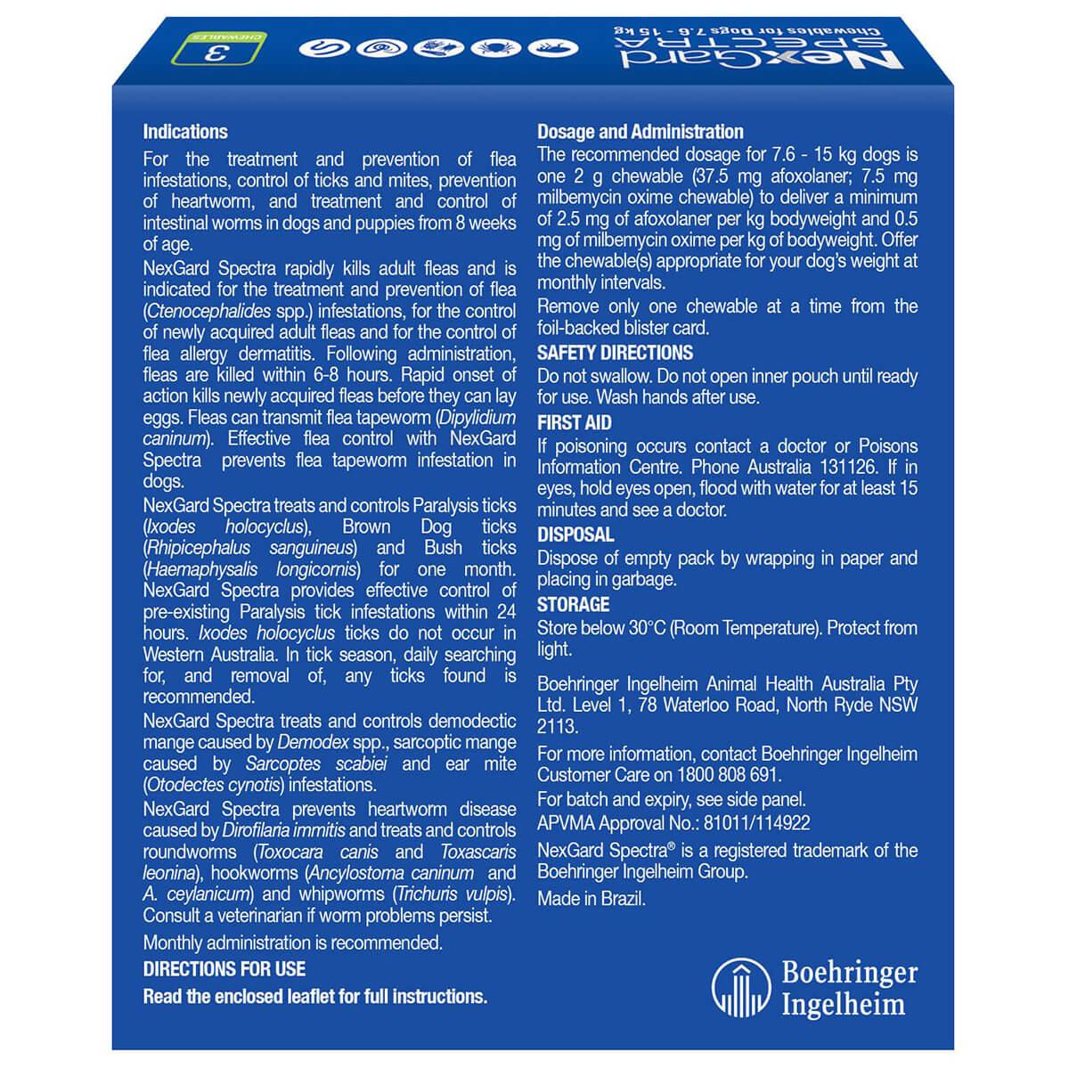 NexGard Spectra chews for dogs  7.6-15kg