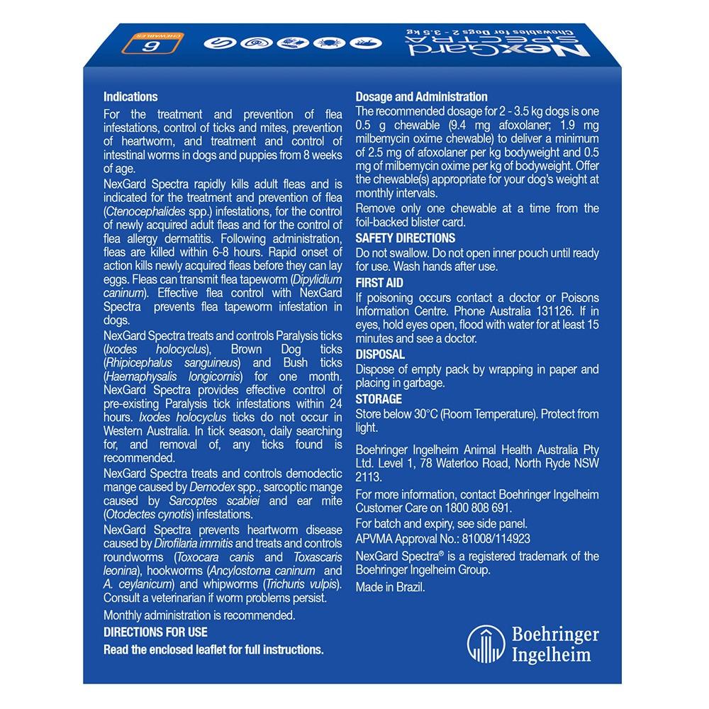 NexGard Spectra For Extra Small Dogs 2-3.5kg