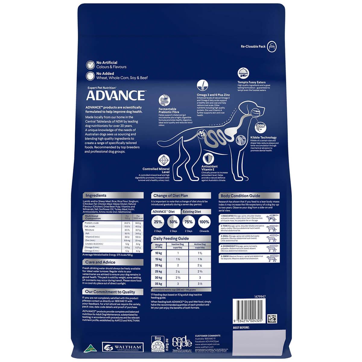 Advance Medium Breed Adult Lamb with Rice Dry Dog Food 20kg