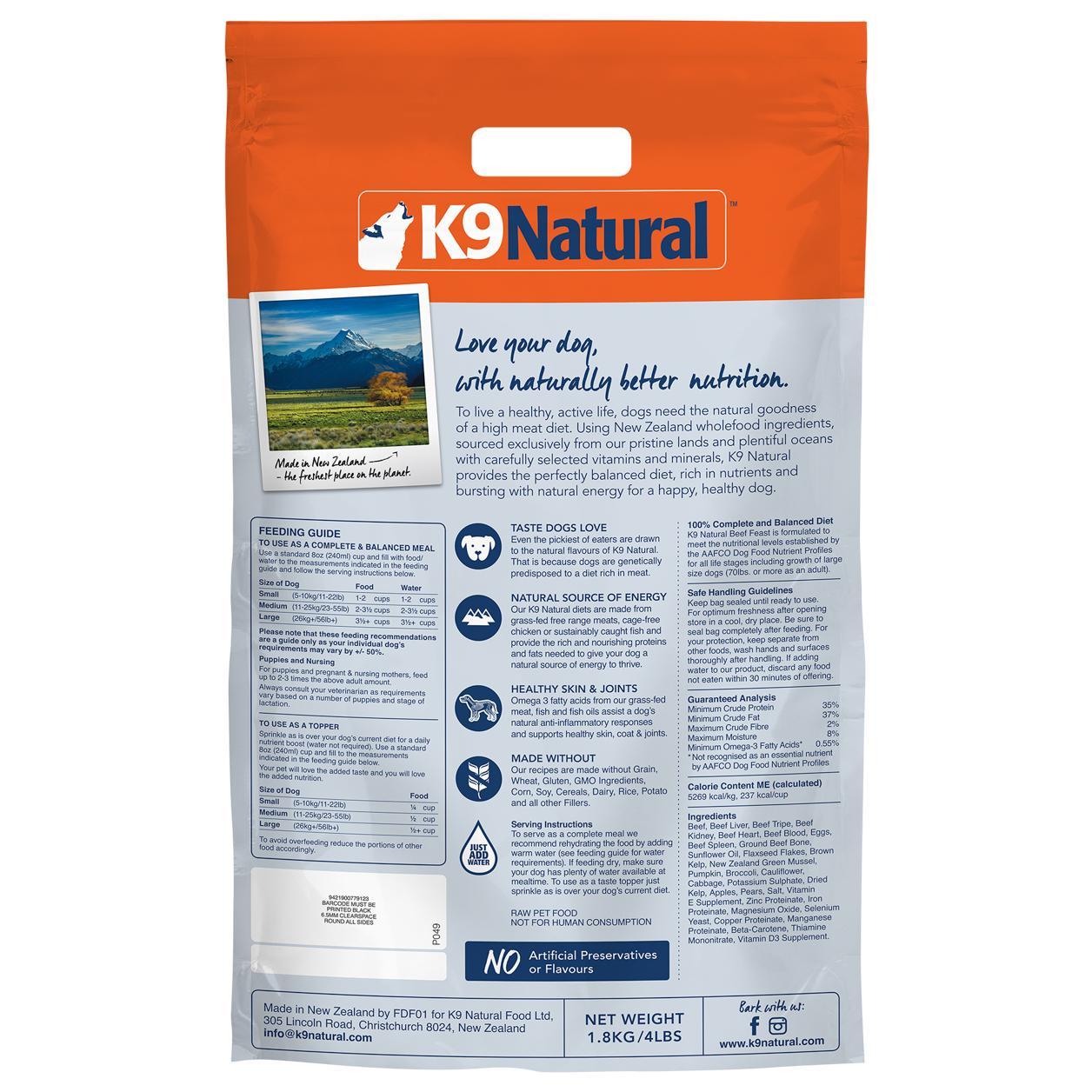 K9 Natural Grain Free Beef Dry Dog Food