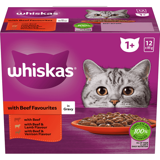 Whiskas Adult Beef in Gravy Variety Pack Pouched Wet Cat Food 12x85gm