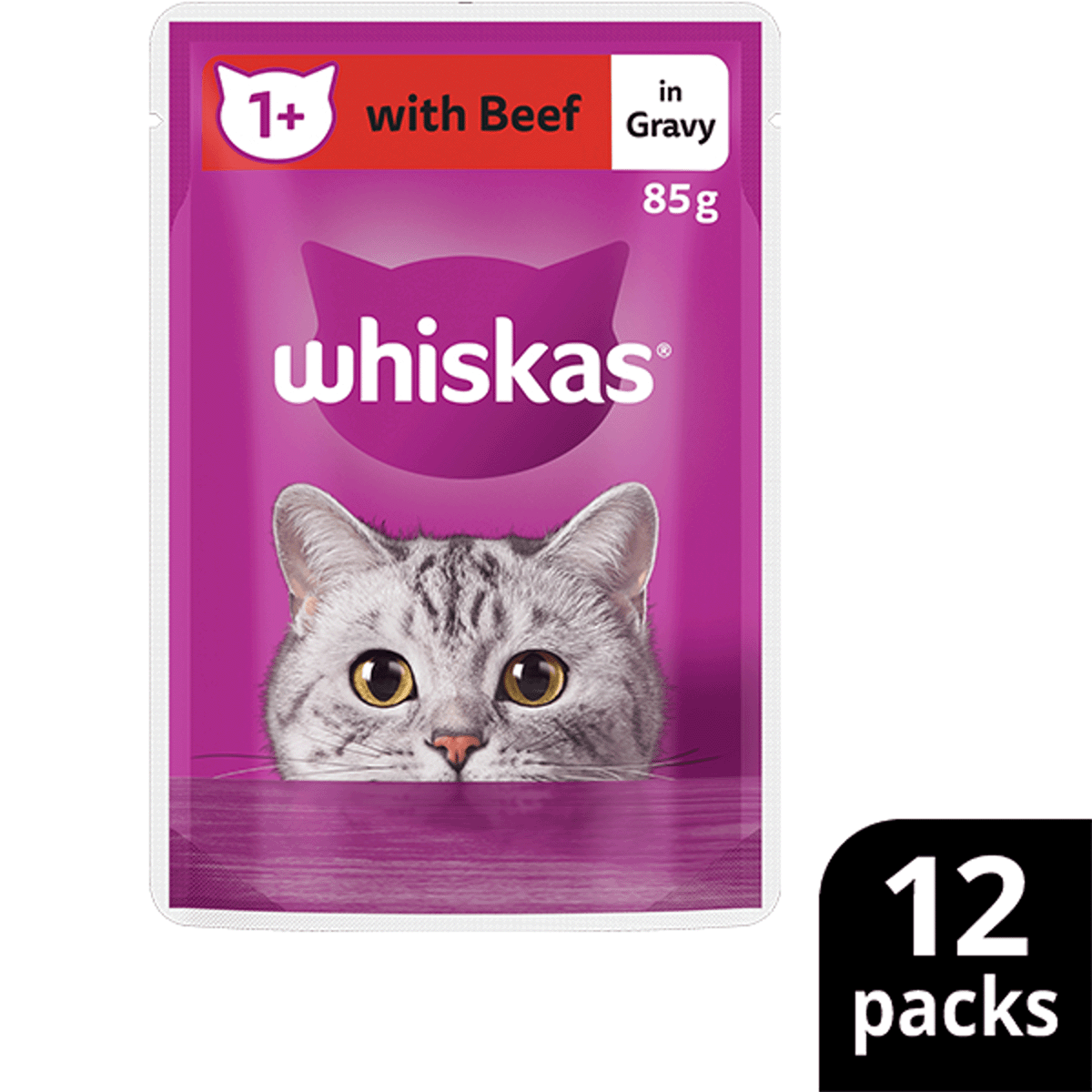 Whiskas Adult Beef in Gravy Variety Pack Pouched Wet Cat Food 12x85gm