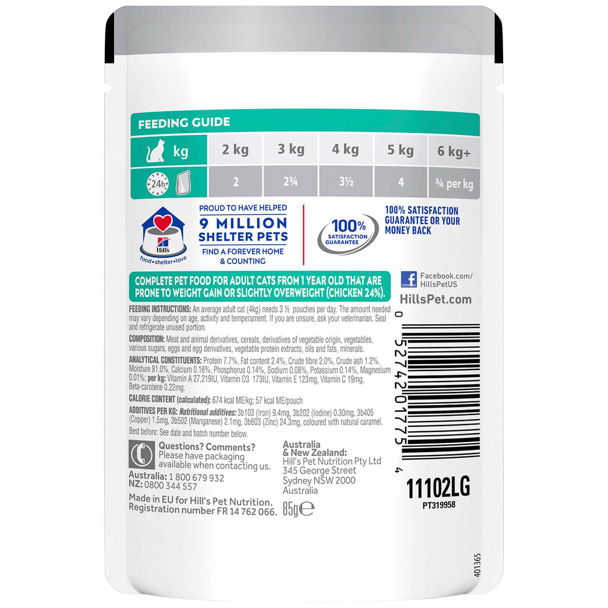 Hill's Science Diet Perfect Weight Adult Chicken Pouches Wet Cat Food 85g