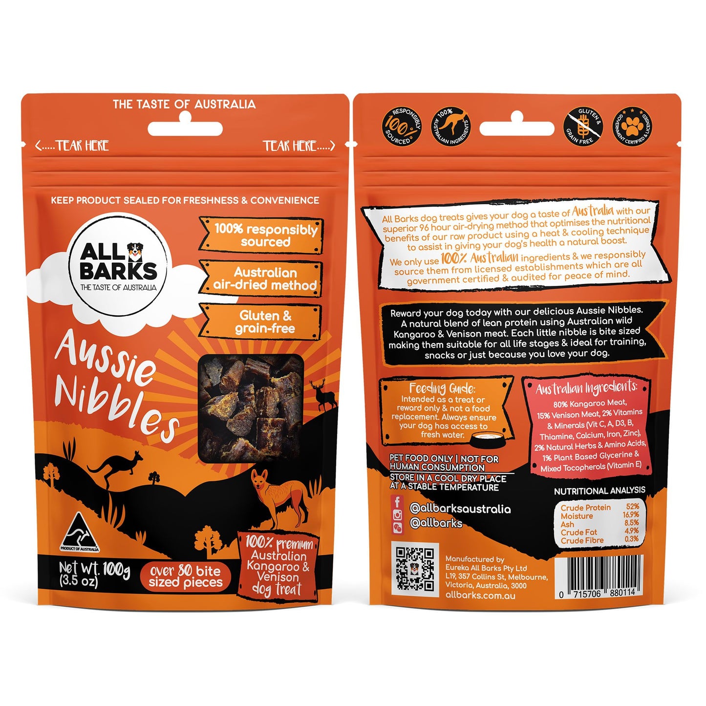 All Barks Venison & Kangaroo Aussie Nibbles Dog Treats