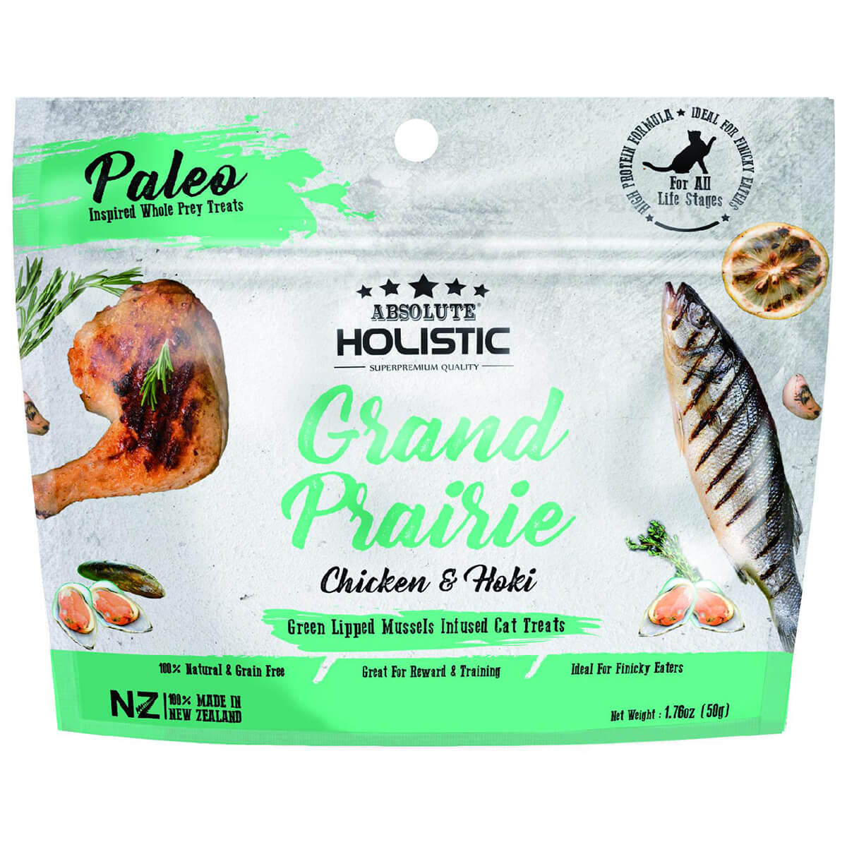 Absolute Holistic Grand Prairie Chicken & Hoki Air Dried Cat Treats 50g