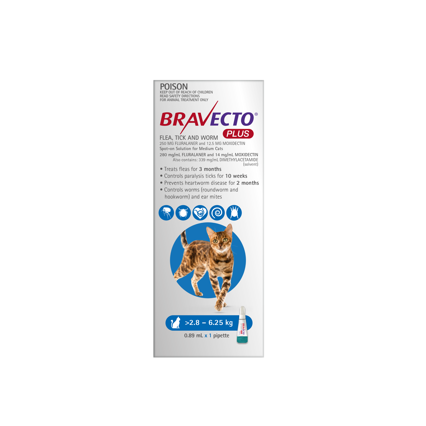 Bravecto Plus Flea, Tick & Worming Treatment Medium Cat