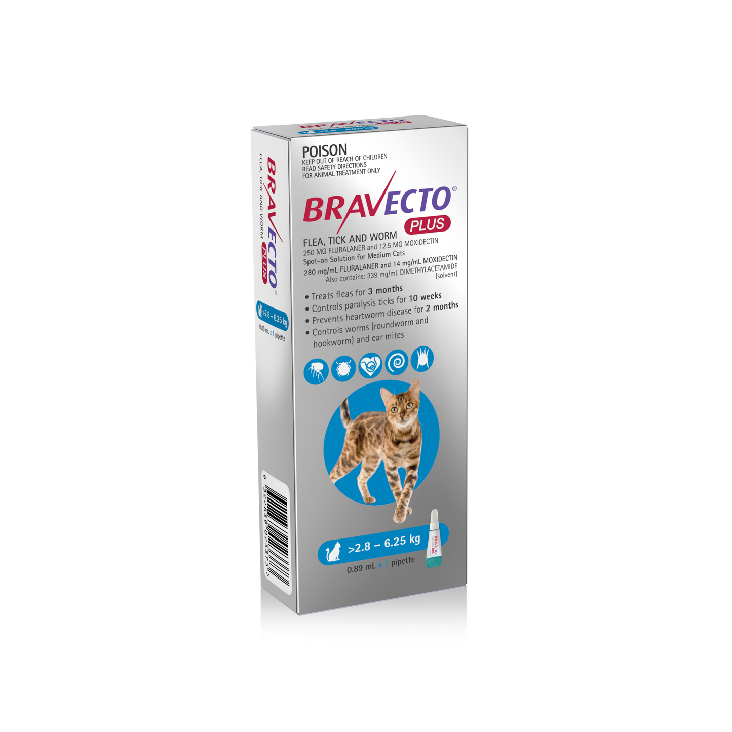 Bravecto Plus Flea, Tick & Worming Treatment Medium Cat