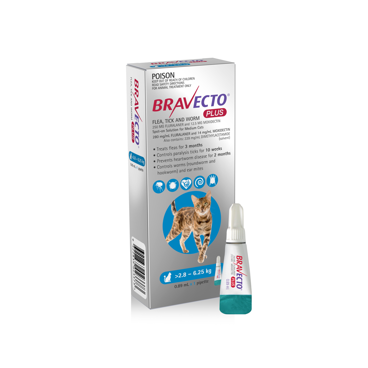 Bravecto Plus Flea, Tick & Worming Treatment Medium Cat