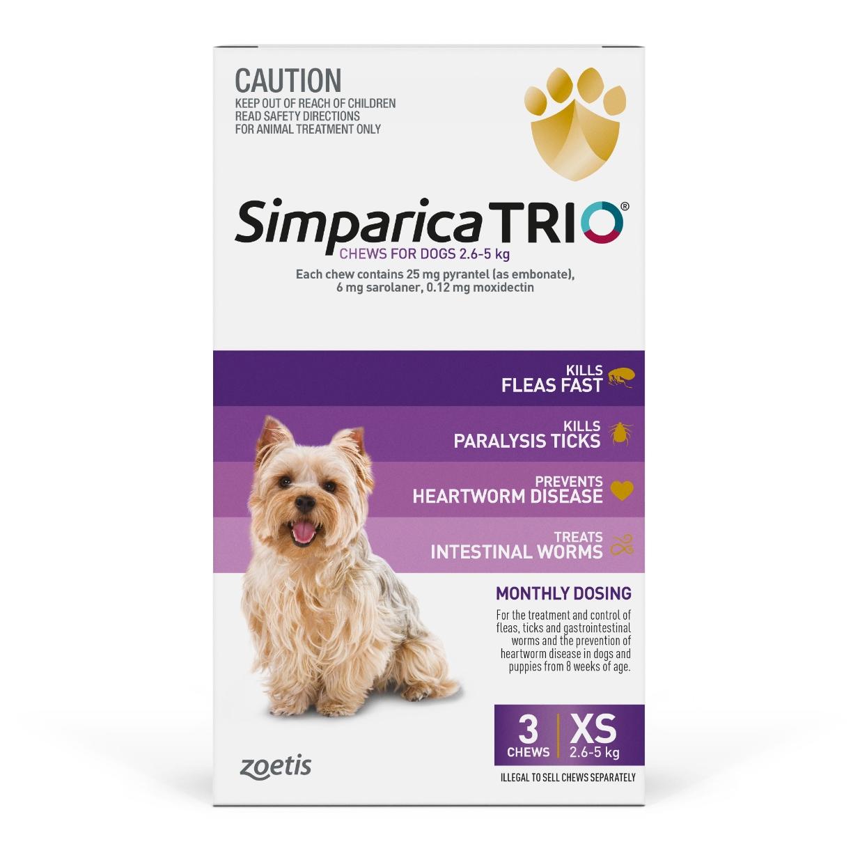 Simparica Trio Purple For XSmall Dogs 2.6-5kg 3pk