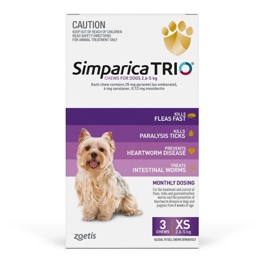 Simparica Trio Purple For XSmall Dogs 2.6-5kg 3pk