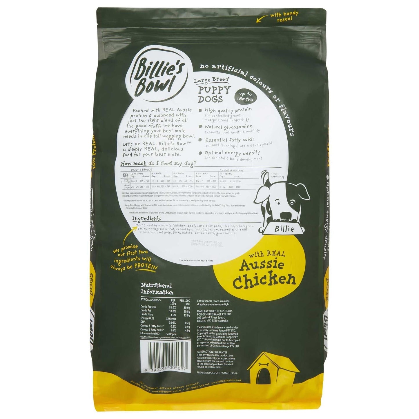 Billie's Bowl Large Breed Puppy with Aussie Chicken Dry Dog Food