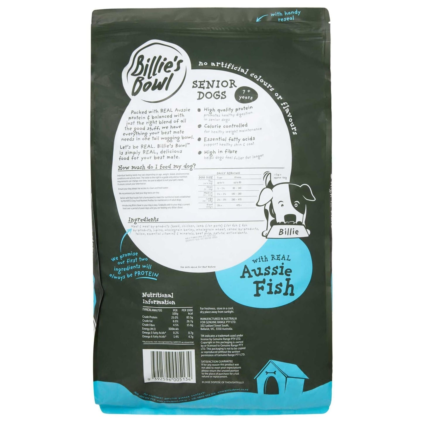 Billie's Bowl Senior with Aussie Fish Dry Dog Food