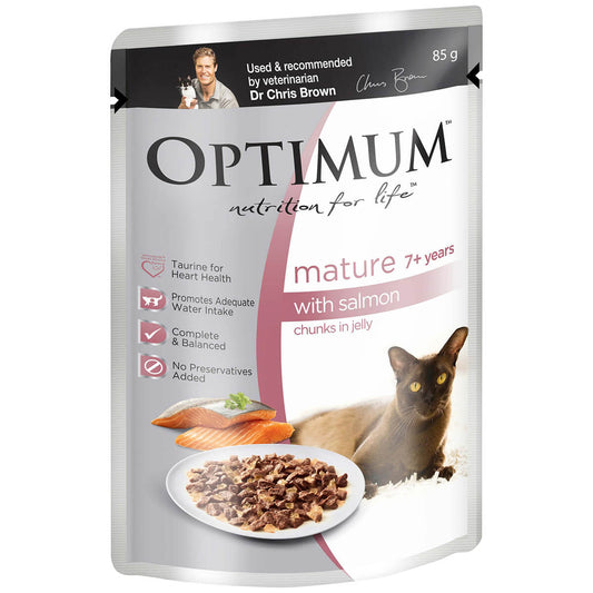 Optimum Mature Salmon Chunks in Jelly Wet Cat Food 85g