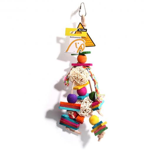 Avi One Bird Toy Leather Rope Coloured Block 37cm