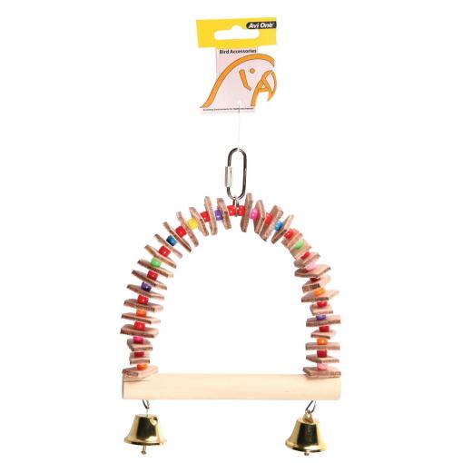 Avi One Parrot Toy Wooden Perch with Leather & Acrylic Balls 15x23cm