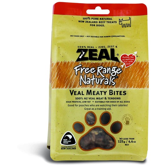 Zeal Free Range Naturals Veal Meaty Bites Dog Treats 125G