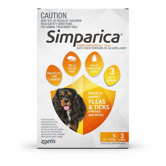 Simparica Flea, Tick & Mite Treatment 5.1-10kg Dog
