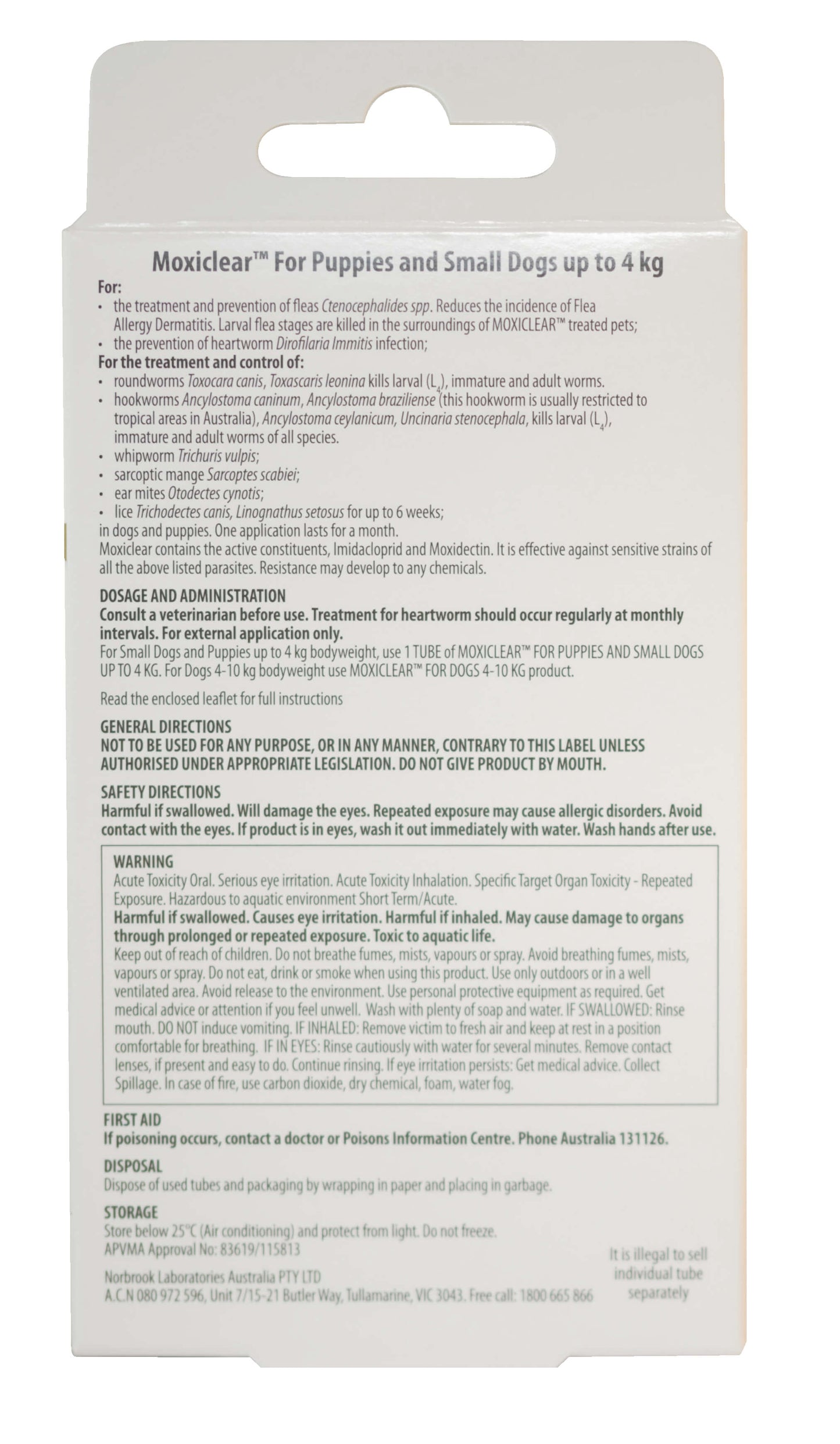 Moxiclear Flea & Worming Spot Treatment <4kg Dogs & Puppies