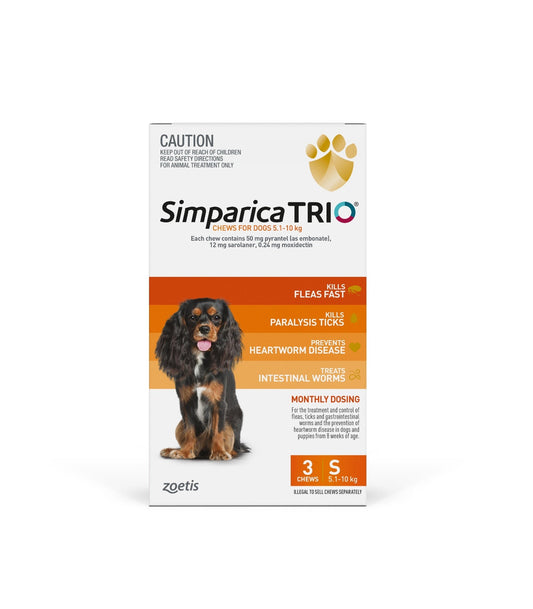 Simparica Trio Orange Flea, Tick & Worm Chews 5.1-10kg