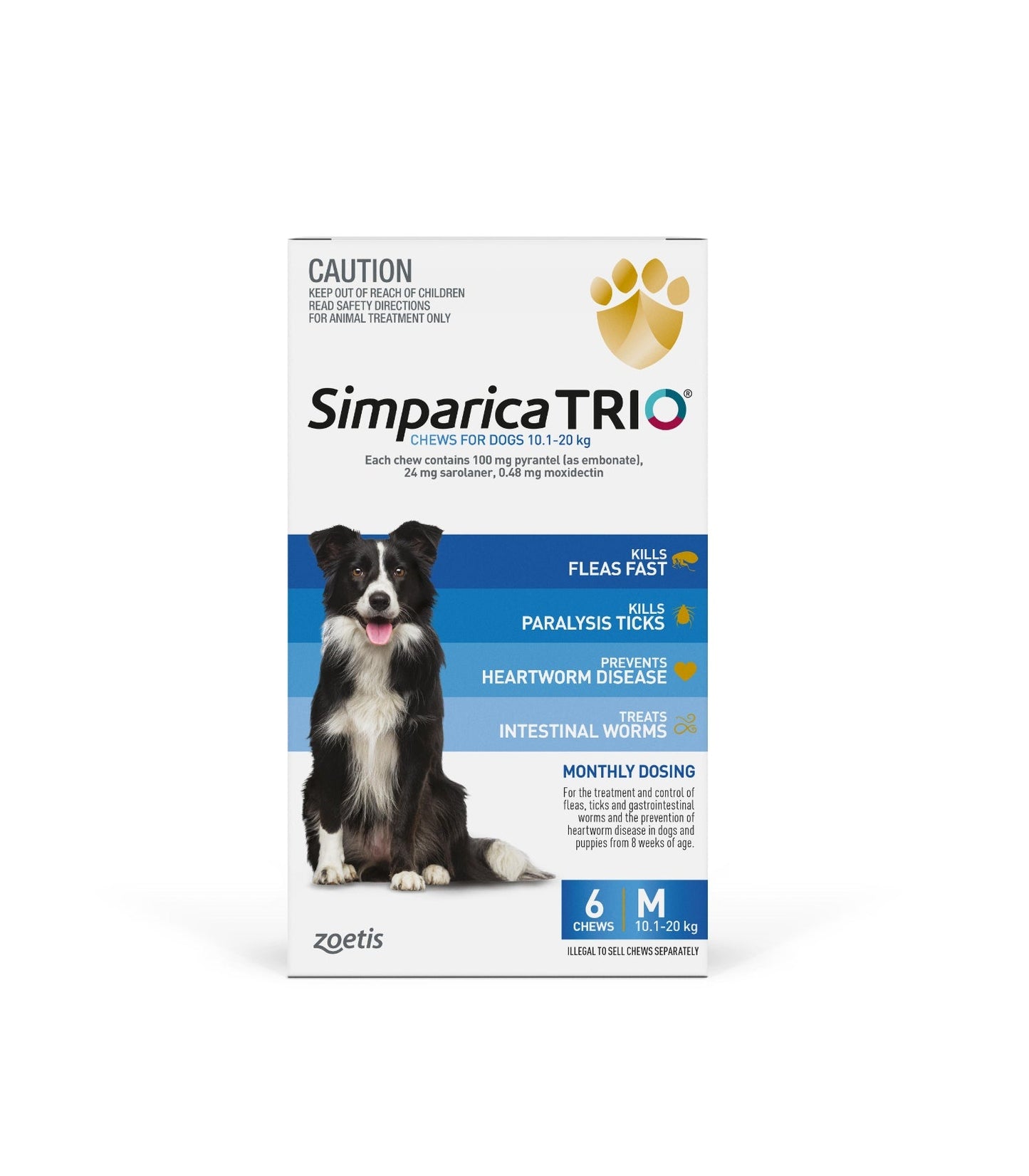 Simparica Trio Blue Flea, Tick & Worm Chews 10.1-20kg