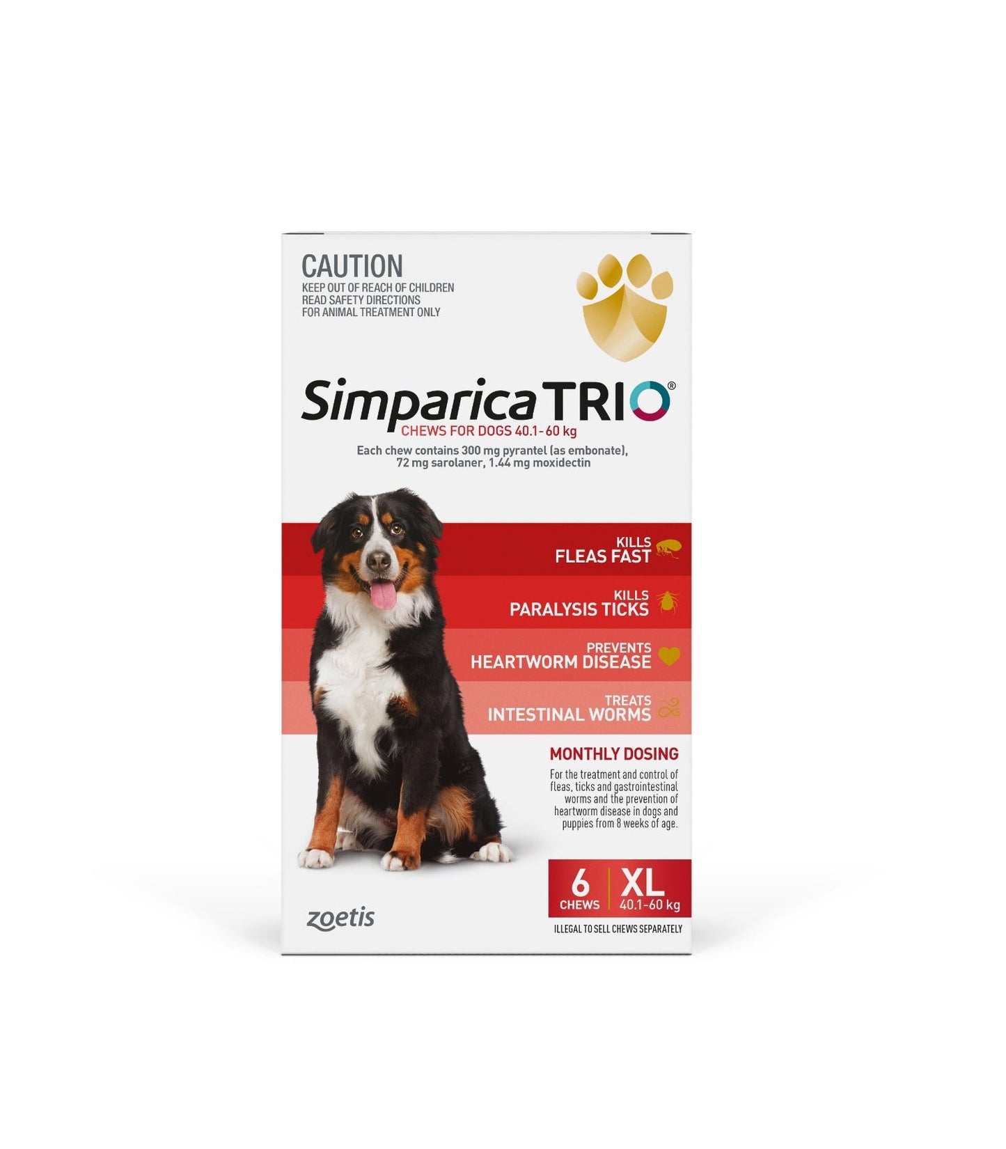 Simparica Trio Red Flea, Tick & Worm Chews 40.1-60kg