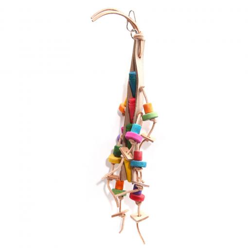 Avi One Bird Toy Leather Rope Coloured Wood Beads