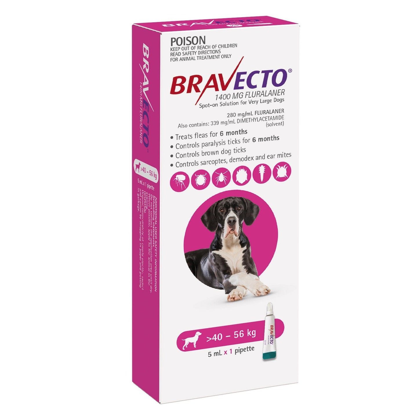 Bravecto Pink Flea & Tick Chew Treatment 40-56kg Dog