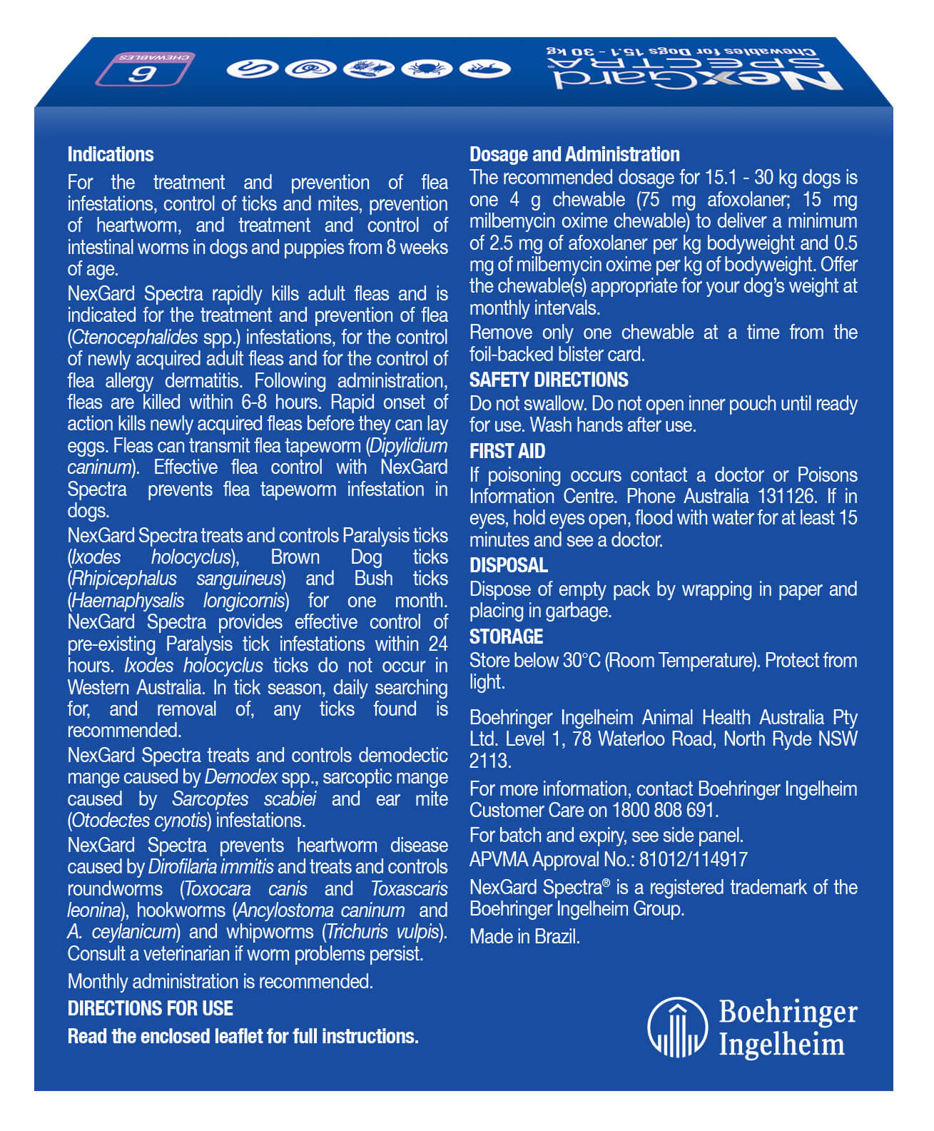 NexGard Spectra chews for dogs  15.1-30kg