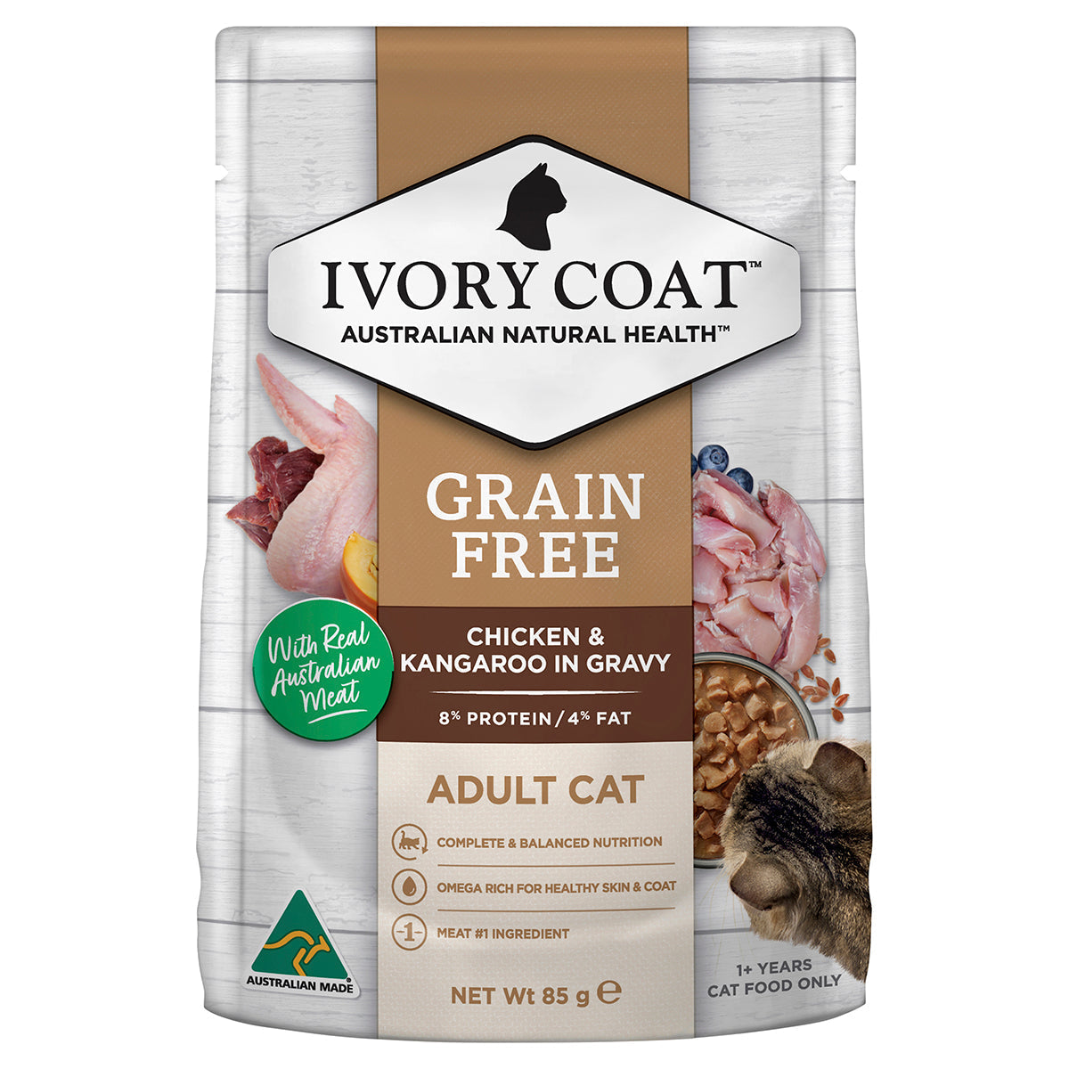 Ivory Coat Grain Free Adult Wet Cat Food Chicken & Kangaroo in Gravy
