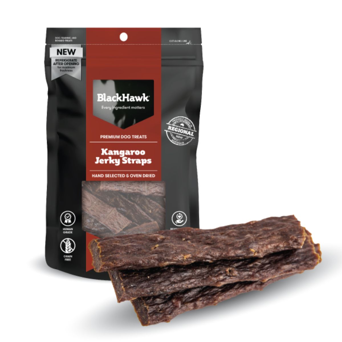 Black Hawk Kangaroo Jerky Straps Dog Treats