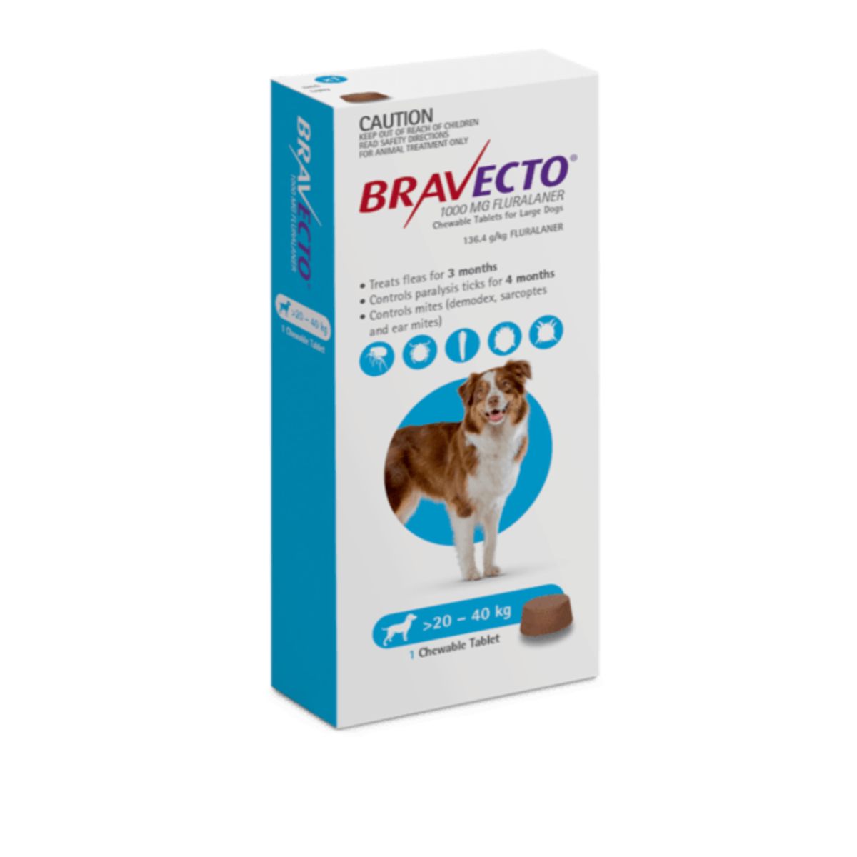 Bravecto Blue Flea & Tick Chew Treatment 20-40Kg Dog