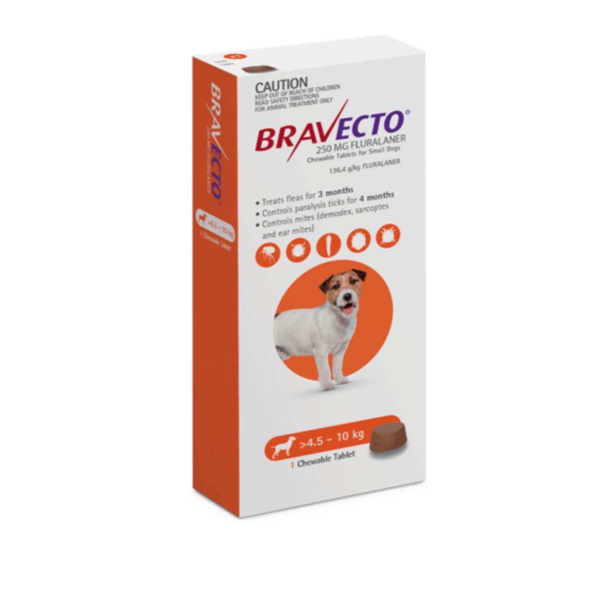 Bravecto Orange Flea & Tick Chew Treatment 4.5-10Kg Dog