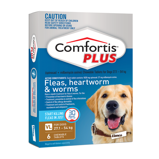 Comfortis Plus Brown Flea & Worming Tablets 27.1-54kg Dog
